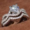 Grootte 5-10 Nieuwe Collectie Handgemaakte Luxe Sieraden 10kt Wit Goud Gevulde Ronde Cut Topaz NaRerm Kantoor Dames Bruiloft Diamond Bridal Ring Set