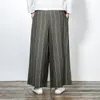 Herrenhose Herren Mode Wide Bein Hose Japanische Kimono-Stil Bequemer beiläufiger loser Streifen Baumwolle Leinenhose
