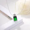 Anniversary Gift Fashion Green Square Crystal Cubic Zirconia Handmade Women Jewelry Pendant with Chain Necklace