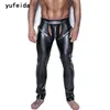 YUFEIDA Fashion Men PU Faux Leather Gothic Smooth Wet Look Catsuit Club Night Chram Stretch Leggings Men Sexy Clubwear Bodywear