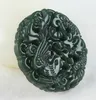 Natural esculpida rodada Dragão e phoenix HETIAN pingente de jade China QINGYU pingentes colar verde