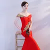 Fashion Summer Women Sexy vestido Off Shoulder Strap Dress mermaid style Vintage long wedding Party Dresses blue and red gown