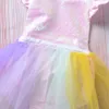 2018 Nouveau Bébé Fille Vêtements Enfants Tulle Paillettes Princesse Barboteuse Robe pour Fille Fête Formelle Mariage Anniversaire Tutu Arc-En-Robes Colorées