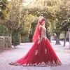 Muslim Dresses Red High Collar Gold Appliques Long Sleeve Tulle Vintage Bridal Gowns Plus Size Wedding Dress