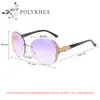 Gafas de sol sin marco de alta calidad Gafas de evidencia Elegante Marco de diseñador especial Diamante Brillante Oro Logotipo láser Mujeres con caja