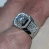 Bijoux de mode Solitaire hommes 8mm gemme 5A Zircon pierre 14KT or blanc rempli bague de fiançailles bague de mariage Sz 7-13