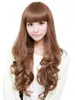 100% Real Hair! Fashion Beautiful Wavy Curls Light Brown Long Wig