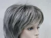 free shipping charming beautiful new Hot sell NEW women's wig medium length grey layered shoulder long synthetic wigs