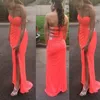 Sexy Coral Prom Dresses Długie Formalne Wieczorowe Suknie Party Sweetheart Bez Rękawów Wytnij Projekt Koraliki Cekiny Split Formalny Wear Sweep Pociąg