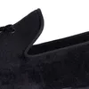 Harpelunde European Shoes Mens Tassel Dress Shoes Custom Black Velvet Loafers 가죽 라이닝 빨간 바닥 신발