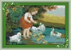 Little girl and ducks in pool decor paintings , Handmade Cross Stitch Embroidery Needlework sets counted print on canvas DMC 14CT /11CT