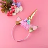 Gökkuşağı Unicorn Boynuz kafa Çocuklar Şifon Altın Gümüş Unicorn Hairband Glitter Hairband Noel Hediyesi Için Parti DIY Saç Accessoriess