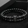 2 szt./zestaw Uxury Fashion Crown Charm Bransoletki Kamień naturalny Dla kobiet i mężczyzn Pulseras Masculina biżuteria Prezent, święto, walentynki Ojciec