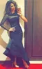 Чистое одно длинное рукава вечерние платья высокие низкоухлосные атласные атласные платье для вечеринки южноафриканское коктейльное платье черное русалка выпускной