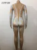 AB Rhinestones Sparkly Tulum Moda Seksi Çıplak Büyük Streç Dans Kostüm Tek parça Bodysuit Doğum Günü Kıyafet Parti Tayt S916