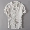 Herren Reine Leinen Casual Kurzhülle Hemd Chinesischer Kragen 100% Leinen Hemden Männer Marke Mode Mens Hemd Sommer Camisa Soziales