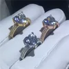 Vecalon 3 colores anillo en forma de corazón 5A Zircon Cz 925 plata esterlina Compromiso anillos de boda para mujer joyería nupcial