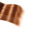 Düz Ombre Renkli Saç 3 Demetleri ile 13x4 Dantel Frontal # 4/30 Iki Ton Ombre Renk Brezilyalı Perulu Malezya İnsan Saç Örgüleri