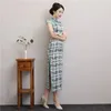 2020 Cheongsam cinesi di seta sexy lunghi stampati collo alto Split guaina abiti formali per feste abiti eleganti Cheongsam da donna vintage