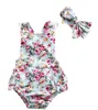 Mignon Floral Bébé Barboteuse 2018 Volants Dentelle Combinaison avec Bandeau Nouveau-Né Bébé Filles Vêtements Sunsuit Tenues Enfants Enfants Vêtements 0-24M