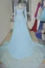 Light Blue Long Sleeve Pageant Evening Dresses Women's Lace Applique Bridal Gown Special Occasion Prom Bridesmaid Party Dress226G