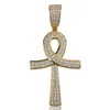 Collana con ciondolo croce Ankh di nuova moda Hip Hop, colore argento placcato oro, pietra CZ, regalo di gioielli con catena in oro da uomo