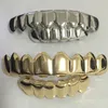 18K Real Gold Bretels Punk Hip Hop Tanden Grillz Tandheelkundige Mond Fang Grills Up Bottom Tooth Cap Cosplay Party Rapper Sieraden Geschenken Groothandel