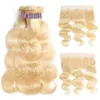 Ishow Brazilian Body Wave Human Hair Bundles Extensions 3pcs with Lace Frontal Closure 613 Blonde Color for Women All Ages 10-30inch