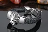 Tête de Lion Noir Bracelet En Cuir Véritable Qualité Cool Punk Rock Animal En Acier Inoxydable Hommes Bracelets Bracelets Accessoire