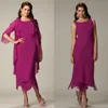 New Arrival Plus Size Mother Of The Bride Dresses With Jacket Chiffon Jewel Neck Tea Length Mother of The Groom Dress Evening Gowns