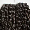 # 2 Ciemnobrązowe Mongolskie Kinky Kręcone włosy 200g Kręcone Taśma Hair Extension 80piec Taśma w kręcone włosy