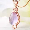 whole saleMOONROCY Free Shipping Jewelry Rose Gold Color Ross Quartz CZ Crystal Pink Opal Jewelry Necklace for Women Girls Gift Choker