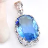 12 pcs/lot Luckyshine Women Pendants Oval Ocean Blue Bi-Colored Tourmaline Gems Silver Necklace Pendants 10*14 mm