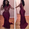 Burgundy Sexy Long Evening Gowns 2018 Vestido De Noche Custom Made Prom Dresses Lace Appliques Beaded Backless Mermaid Prom Dress