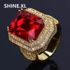 Hip Hop New Design Square Cut Ruby Ring Real Gold Plated Jewelry for Women Fashion Engagement Wedding Ring238G