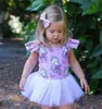 2018 nieuwe eenhoorn baby meisje jurken peuter meisje kleding zomer vlieg mouw bloemen tutu tule romper mini jurken kinderen boutique kleding 1-5Y