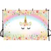 Rainbow Unicorn Backdrops Baby Shower Props Printed Flowers Stars Little Princess Girl's Birthday Party Photo Booth Background