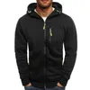 Herr sportig jacka zip up hoodie hoody långärmad dragkedja fast färg smal tröja casual gym huvtrockar toppar