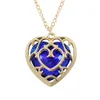 Gold Heart Crystal Cage Pendant Necklace For Women Banquet Party Jewelry Hollow Love Pendant With 26" Clavicular Chain