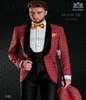 2018 nieuwe Italiaanse stijl speciale gelegenheid pak rode plaid diner bruidegom dragen groomsmen slim fit mannen bruidspakken prom feestje smoking bruidegom