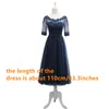 Dark Navy Tea Length mother of the bride dresses Half Sleeves Sheer with Applique Pleats TUlle Mother of The Bride Dresses