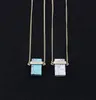 4 색 블루 핑크 쿼츠 Turquoise Necklace 직사각형 천연석 도금 여성 보석 스웨터 롱 목걸이