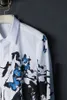 Mode Chinese stijl mannen casual shirt wassen schilderen gedrukte vlinder camisa masculino plus maat 3xl 2 kleuren mannen overhemd4023022