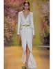 Elie Saab White Slitt Dresses Evening Wear Sexy Deep Deep Long Maniche abiti da ballo formali abiti da festa formale284w