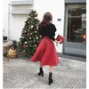 New design fashion women's high waist PU leather a-line big expansion midi long skirt New Year red color long skirt XSSMLXLXXL