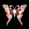 Bright Clear Crystals Cute Butterfly Brooch Elegant Gold Plated Alloy Imitation Pearl Garment Accessories Women Scarf Pin Lapel Corsage