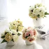 2022 Newwedding Flower White Pink Champagne 6 Färger Artificial Silk PeonyBride Peony Bouquet