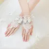 White Red Short Wedding Gloves Wrist Length Fingerless Lace Appliques Sequins Bridal Gloves Cheap Wedding Accessories