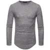 2018 Nouveaux Hommes Chemise En Tricot À Manches Longues Longline Ourlet Courbe Hip Hop T-shirt O-cou Slim Fit Rayé Côtes T-shirt Drôle Hommes Casual Streetwear