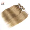 Pacotes de tecer brasileiro de cabelo liso com cor de encerramento cor loira # 8 4 pacotes com 4x4 encerramento do laço Remy extensões de cabelo humano